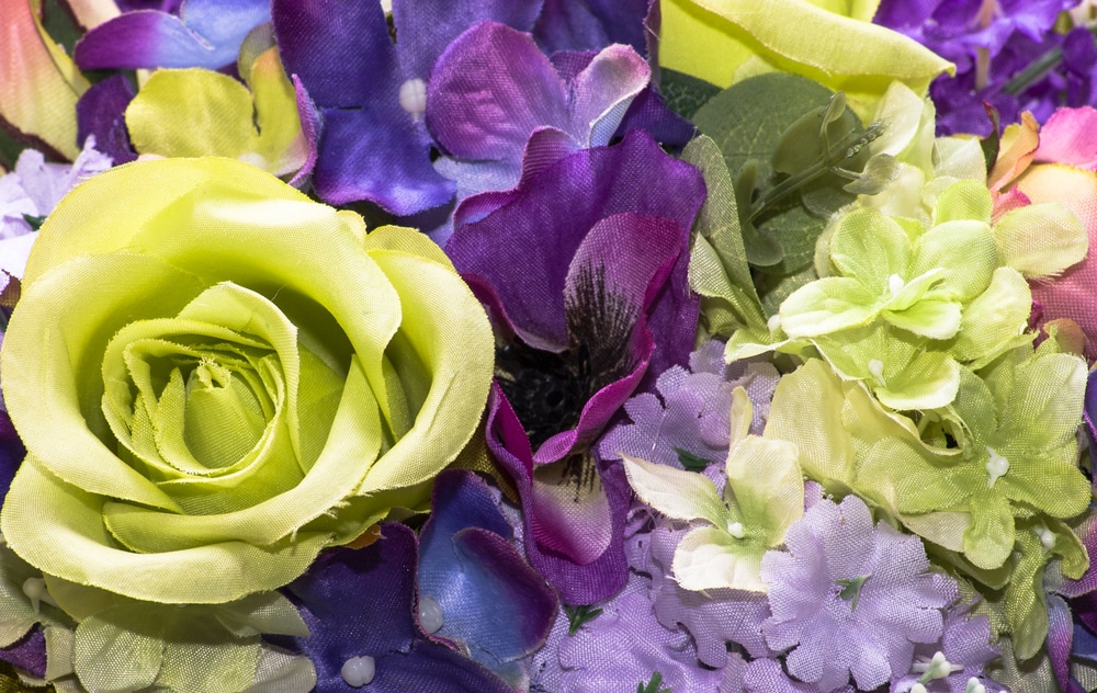 A casket spray of pale blue hydrangeas 